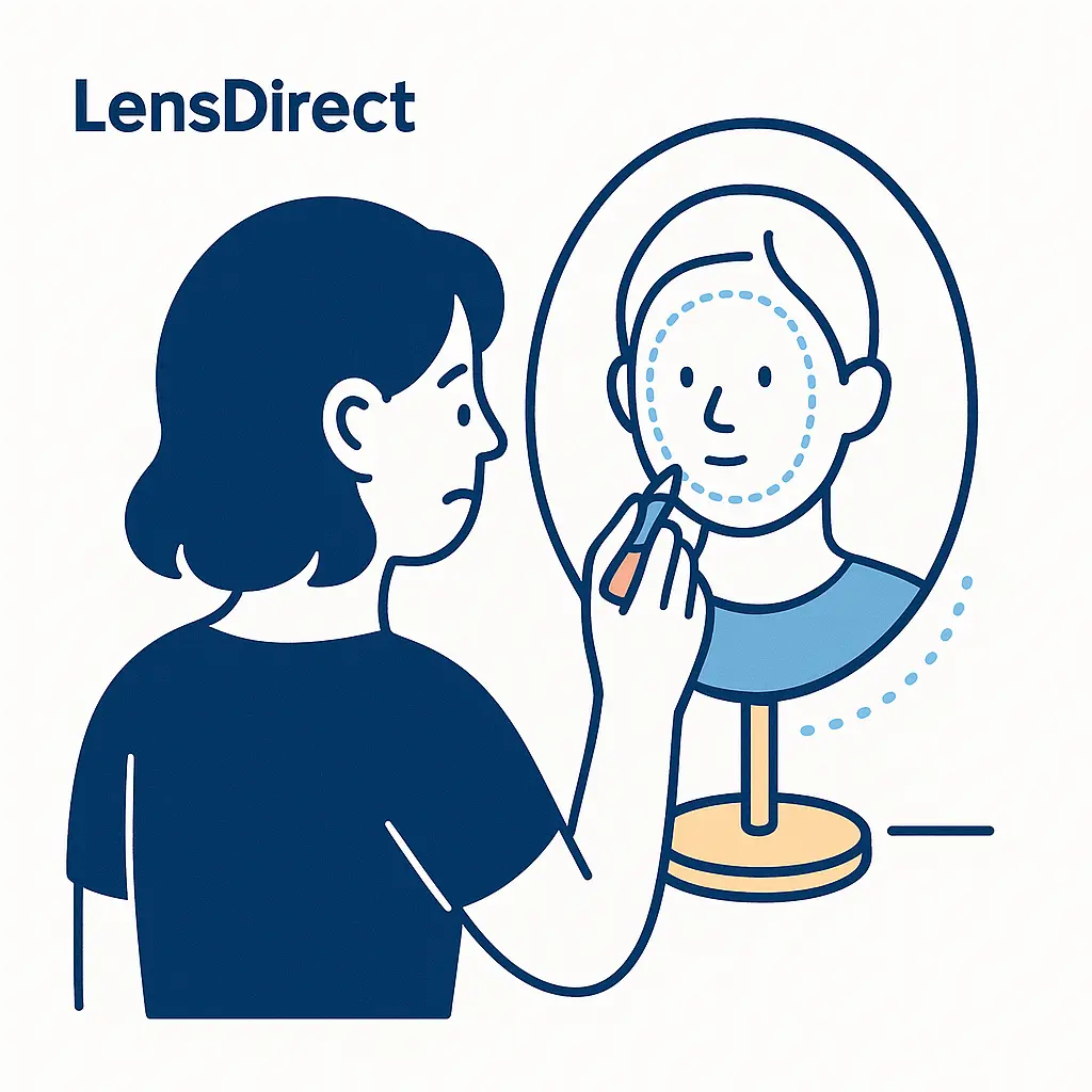 Drawing an imaginary circle around a face in a mirror to determine face shape.