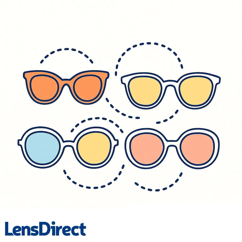 Stylised depiction of luxury eyewear designs without logos referencing designer inspiration.