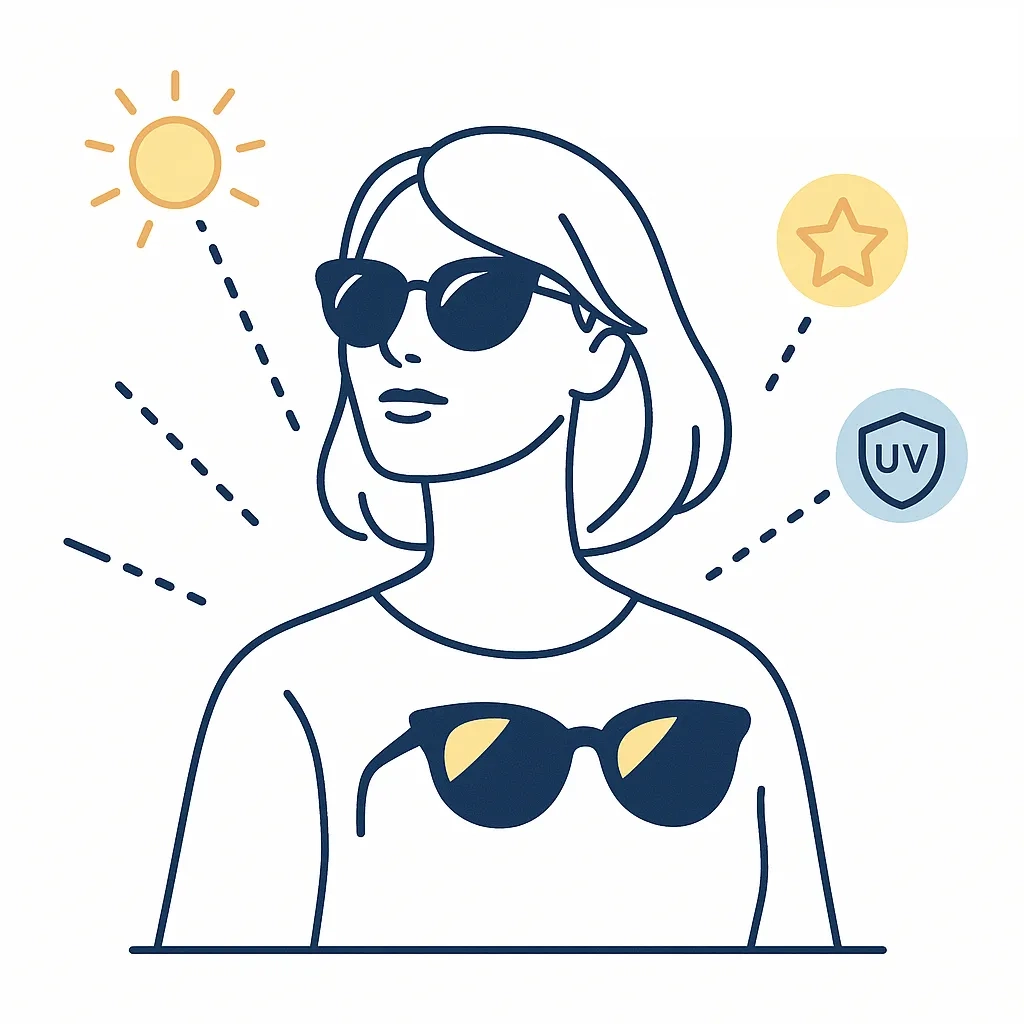 Minimalist art showing classic and modern sunglasses styles representing 2025 eyewear fashion.