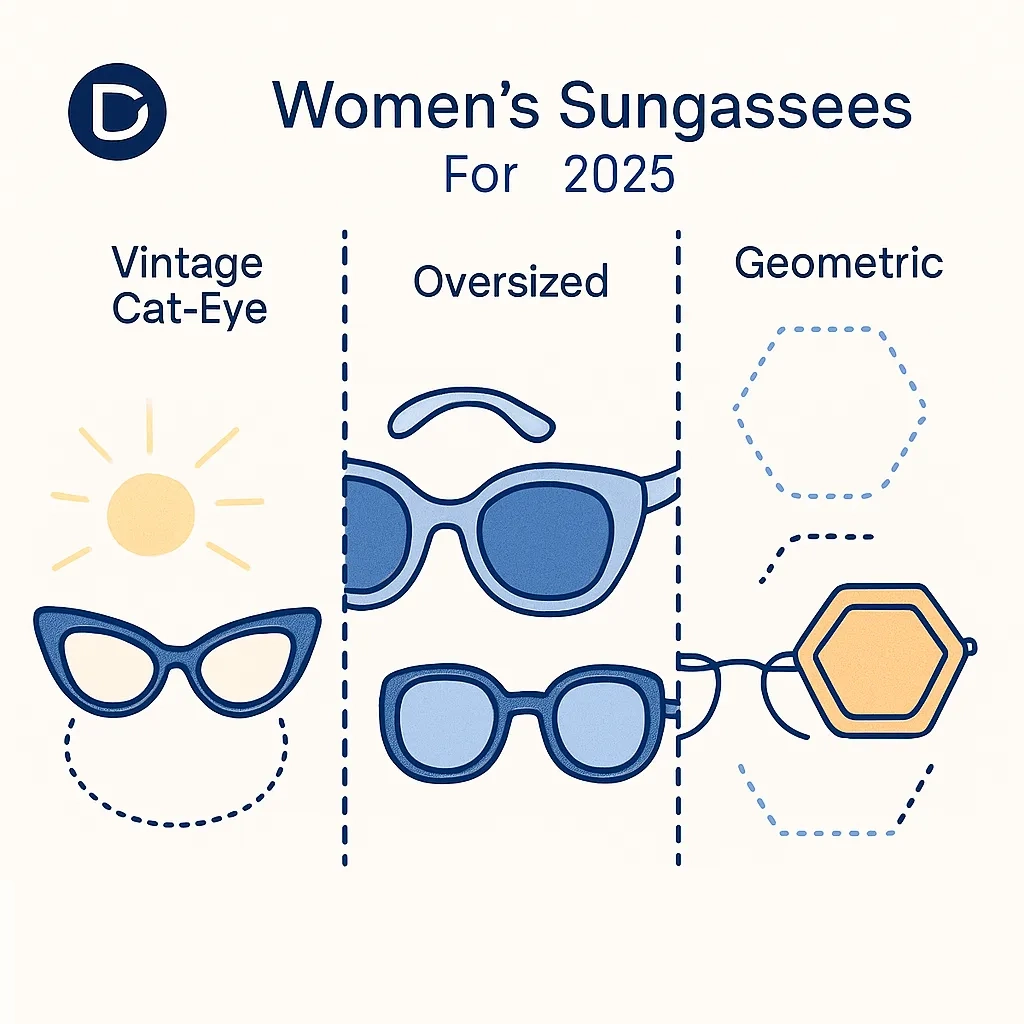 Bold illustration of oversized sunglasses emphasising dramatic eyewear style for women.