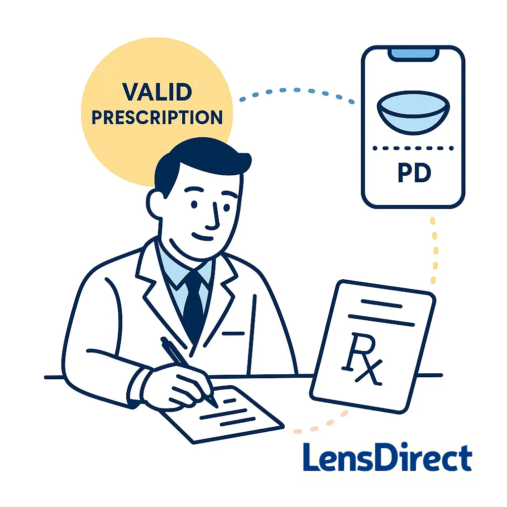 A doctor writes a prescription while a phone measures pupillary distance, emphasizing accurate measurements for comfortable vision correction.