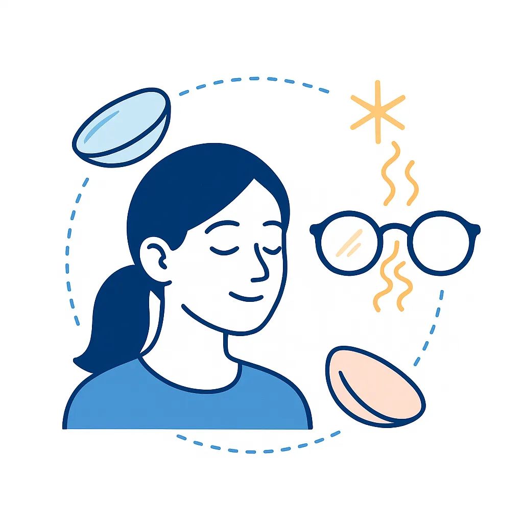 The infographic compares the comfort of wearing toric contact lenses to glasses, which can cause pressure on the nose and ears.