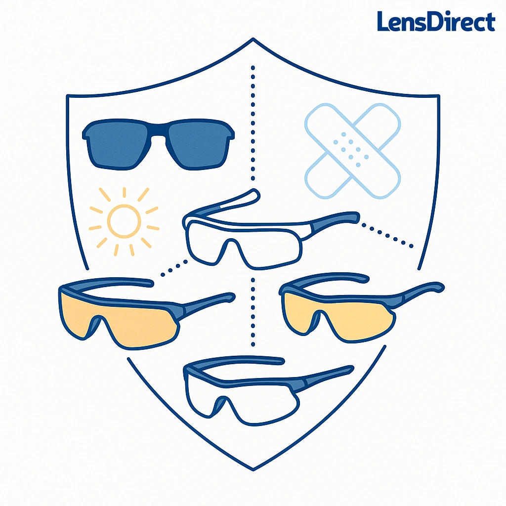 Comfort focused cycling glasses showing vent holes, adjustable nose pads and rubber grips for a secure fit.