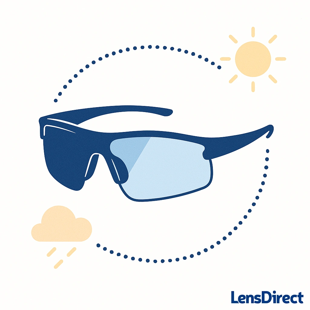 Illustration of two styles of cycling glasses showing options for smaller faces with snug fit and curved lenses.