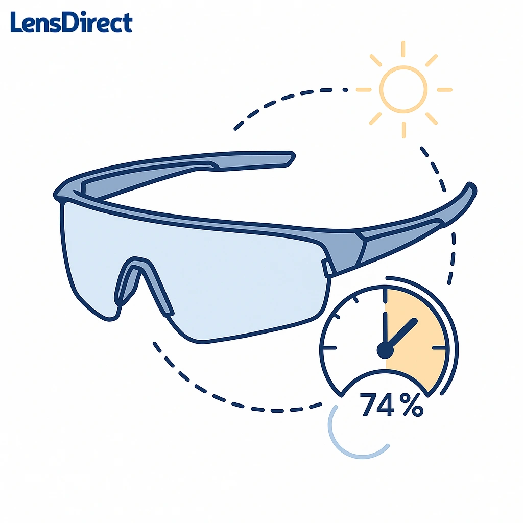 Graphic of a durable cycling sunglass frame with a percentage gauge to emphasize strength and resilience.