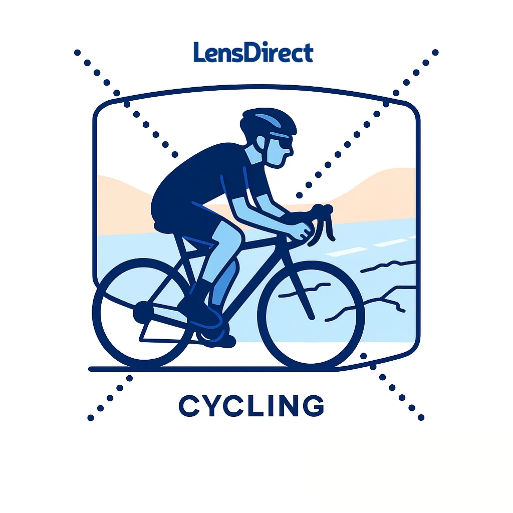 Cyclist wearing PRIZM Road lenses enhancing road texture, contrast, and glare control.