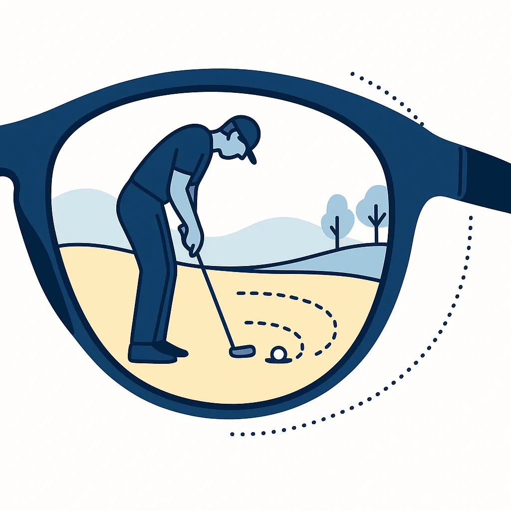 Golfer using PRIZM Golf lenses to read greens and fairway contours with added contrast.