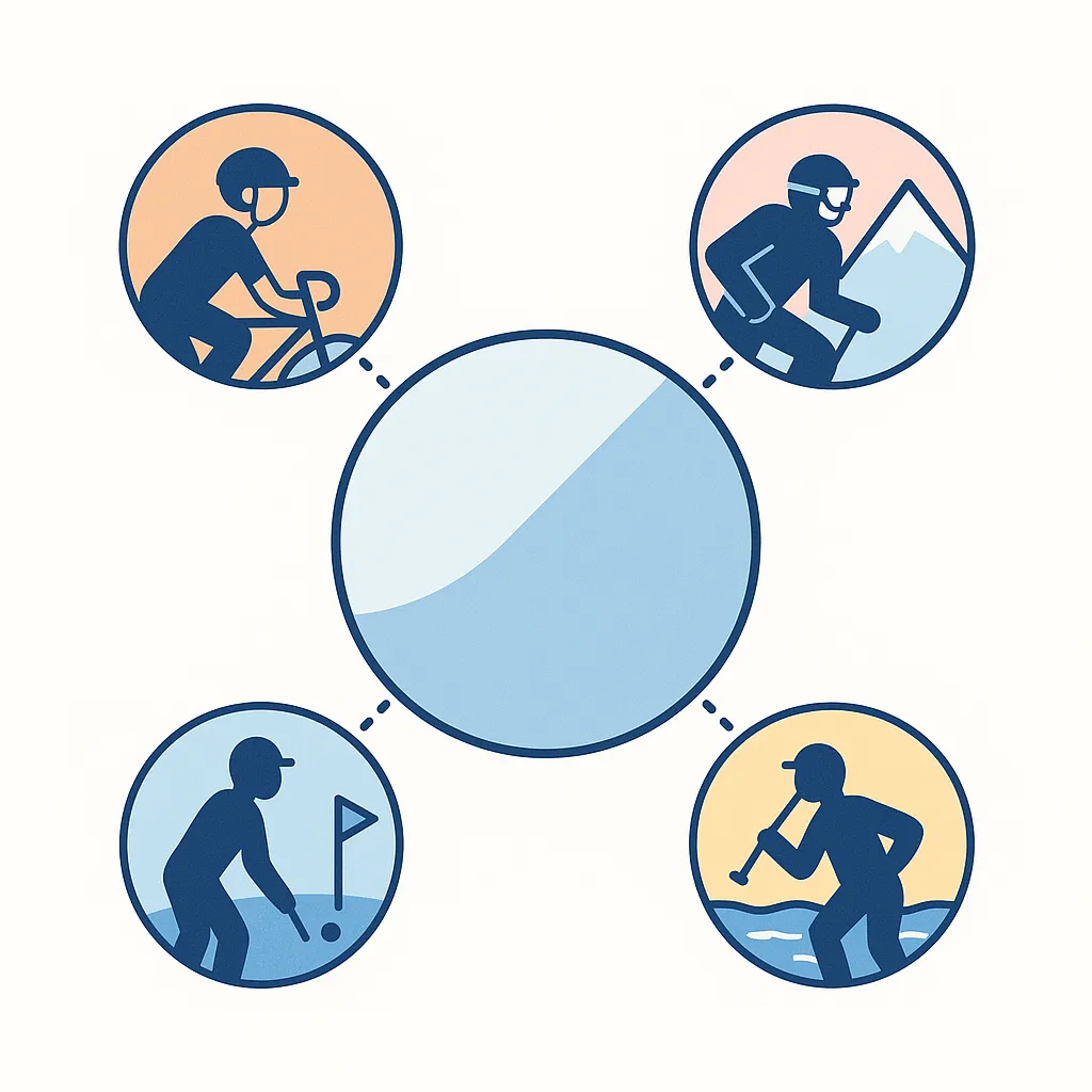 Radial infographic summarizing recommended PRIZM tints by sport and conditions.