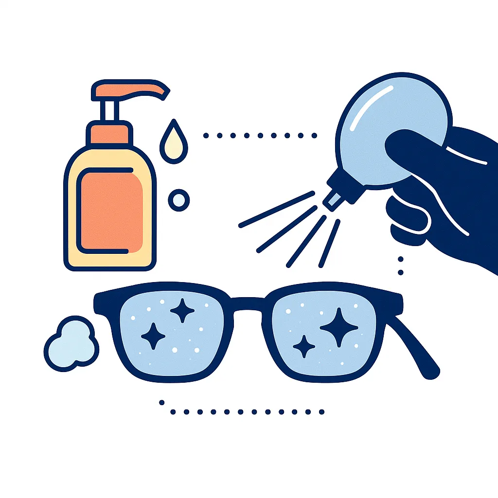 Step-by-step weekly deep-clean routine for sports sunglasses with icons.