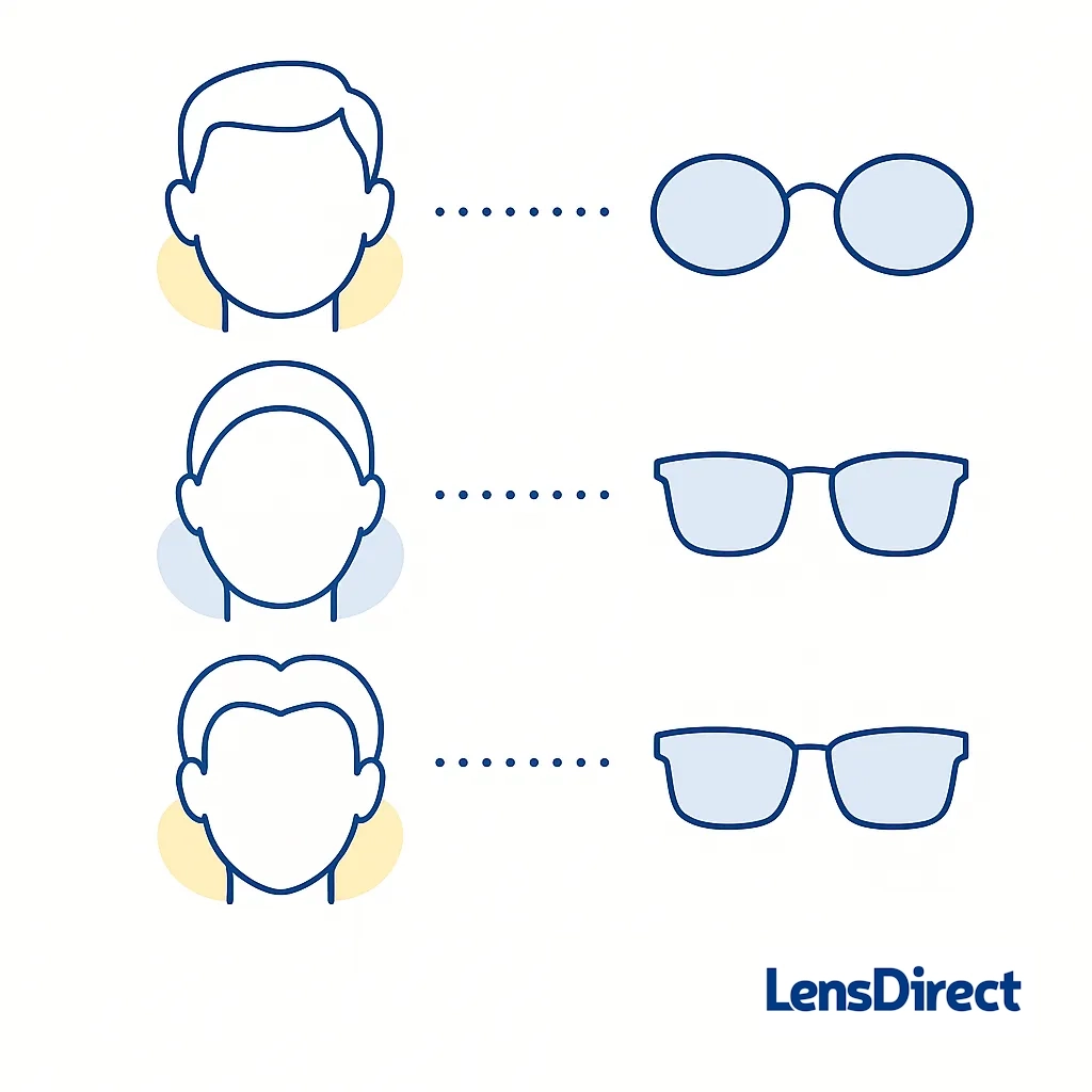 Infographic mapping face shapes to compatible frame styles for balanced aesthetics.