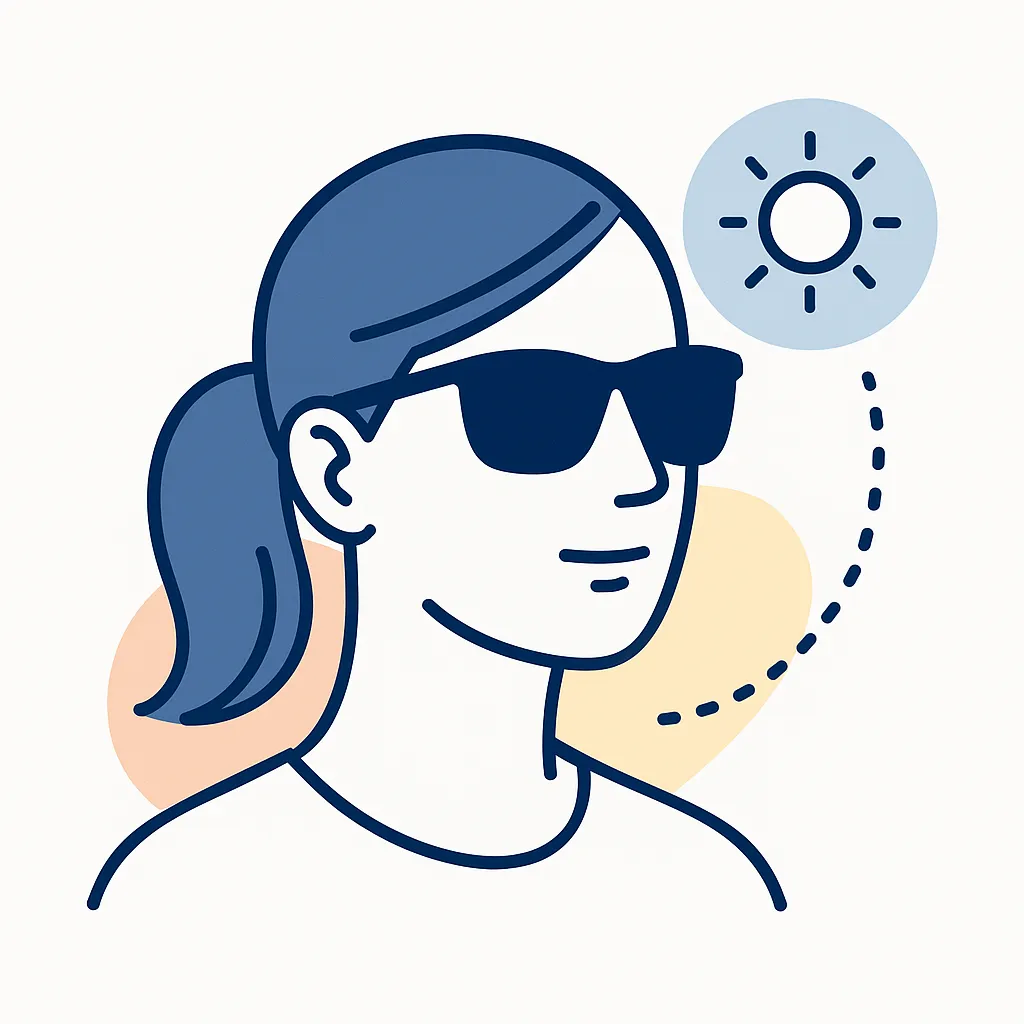 Stylized woman runner wearing dark sunglasses with a ponytail, representing women’s fit and stylish protection from bright sun.