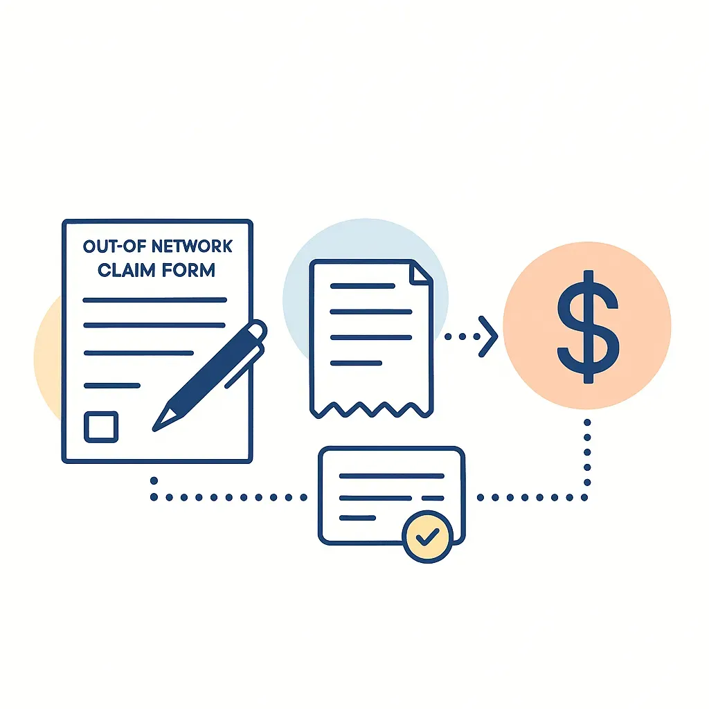 Process showing claim form, receipt attachment, and reimbursement completion.