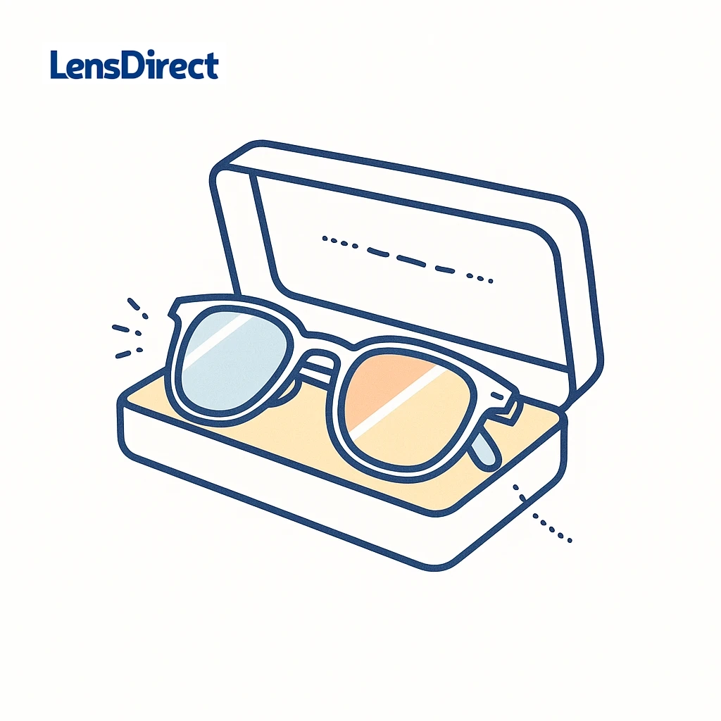 Elegant pair of sunglasses inside an open case, illustrating premium craftsmanship and presentation.