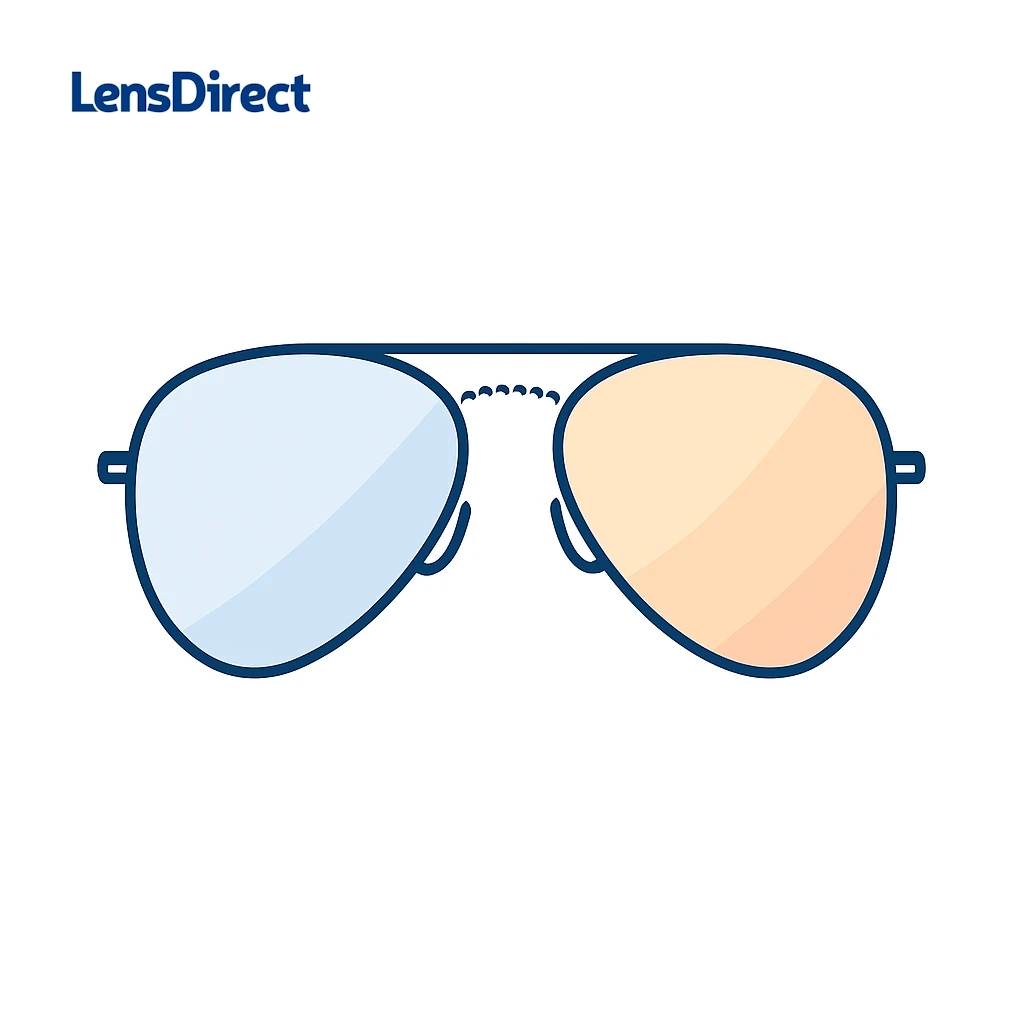 Minimalist line art of aviator sunglasses with two‑tone lenses, highlighting the classic tear‑drop shape.