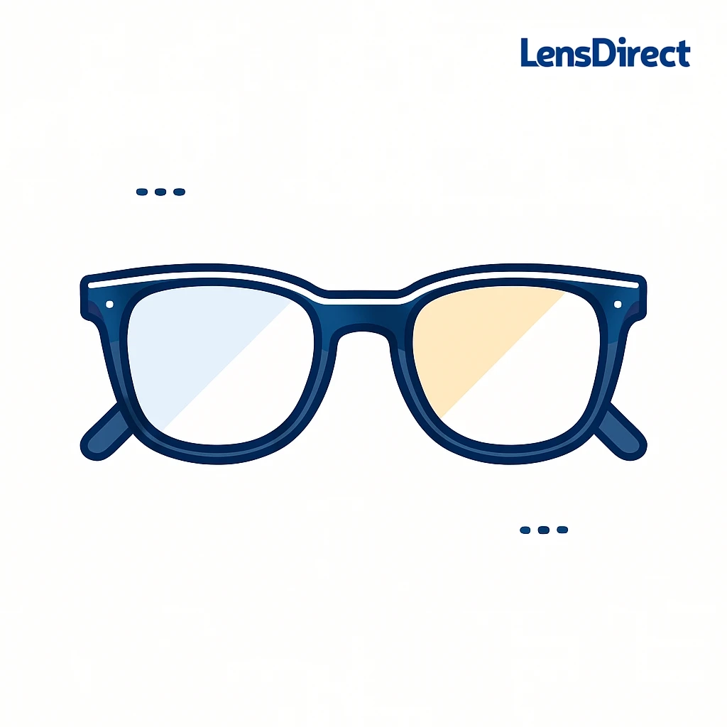 Simple illustration of rectangular wayfarer sunglasses with two‑tone lenses, representing a timeless frame.