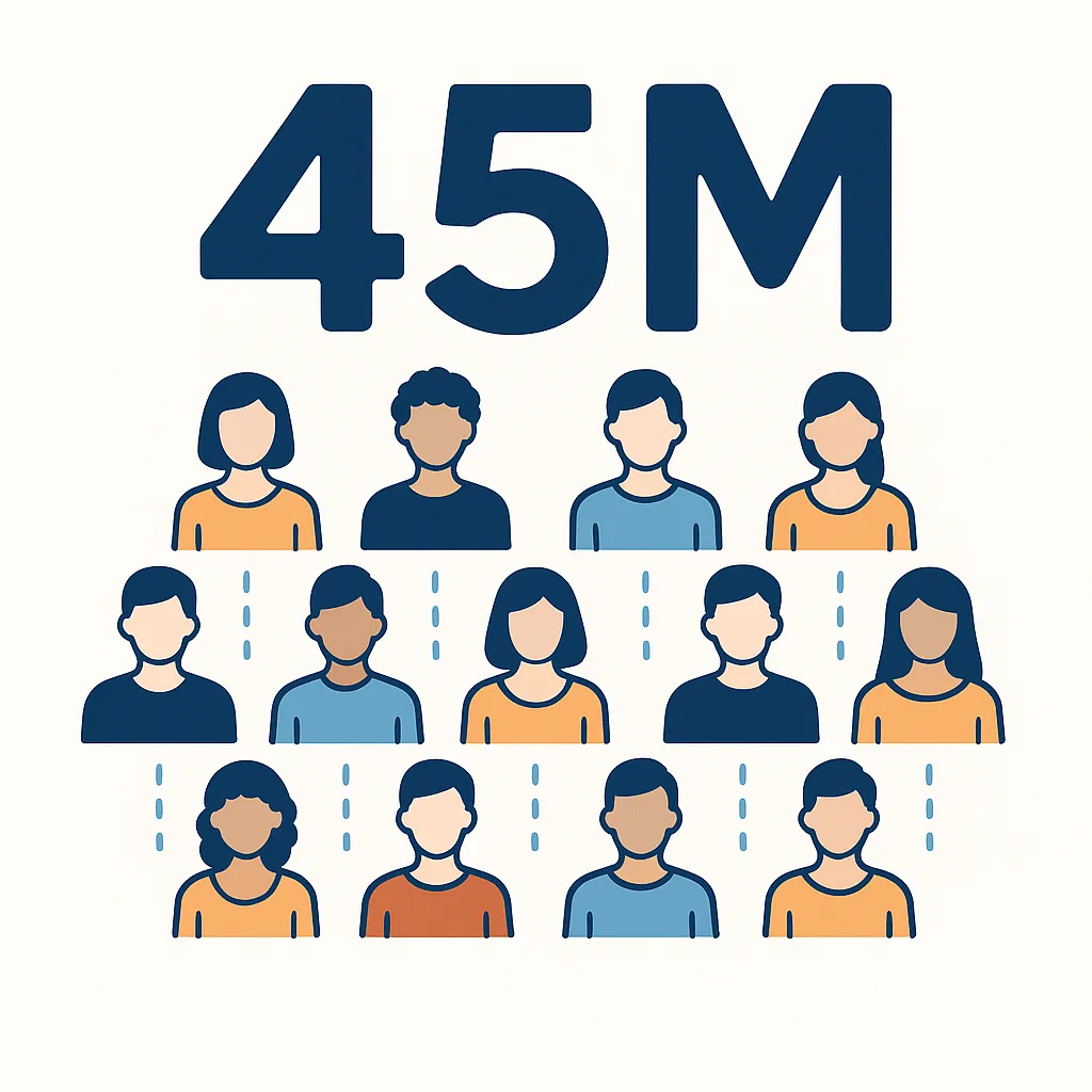 Infographic with the number “45 M” and four diverse people representing the forty‑five million contact lens wearers in the United States.