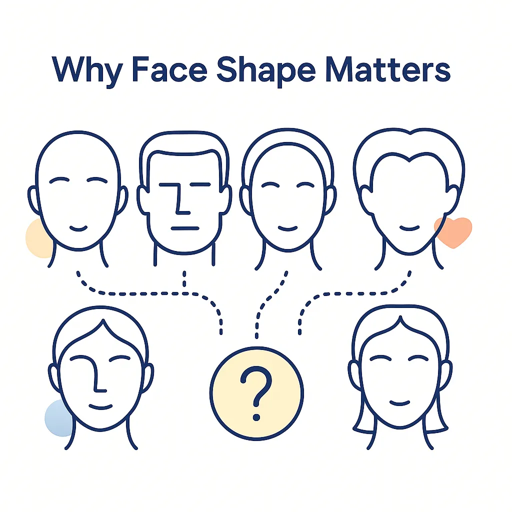 Graphic emphasizing the importance of face shape in choosing between aviator, wayfarer, and round sunglasses.