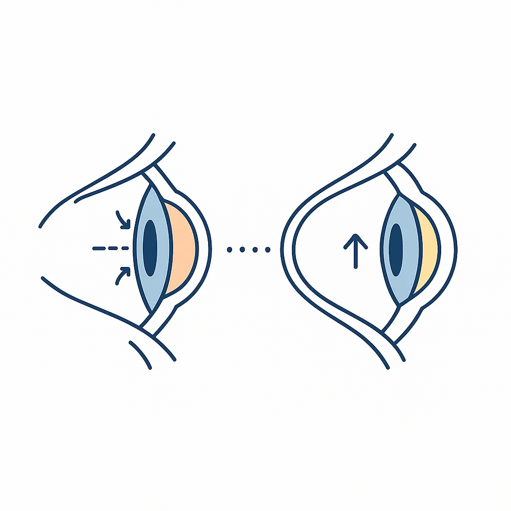 Diagrams of two eyes with contact lenses illustrate a tight lens causing suction versus a properly fitting lens that sits comfortably.