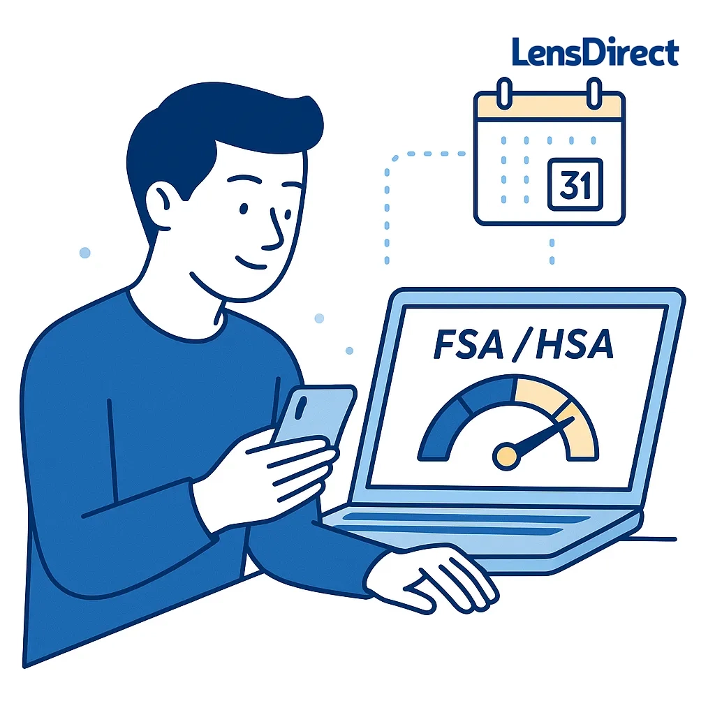 A person checks FSA/HSA balance on a laptop and smartphone with a calendar showing the December 31 deadline.