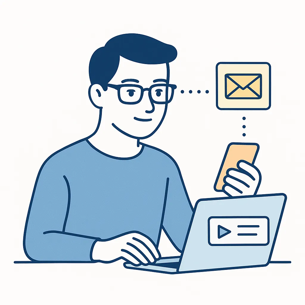 A person wearing comfortable glasses works on a laptop and phone, with dotted lines linking the glasses to devices representing extended screen use.