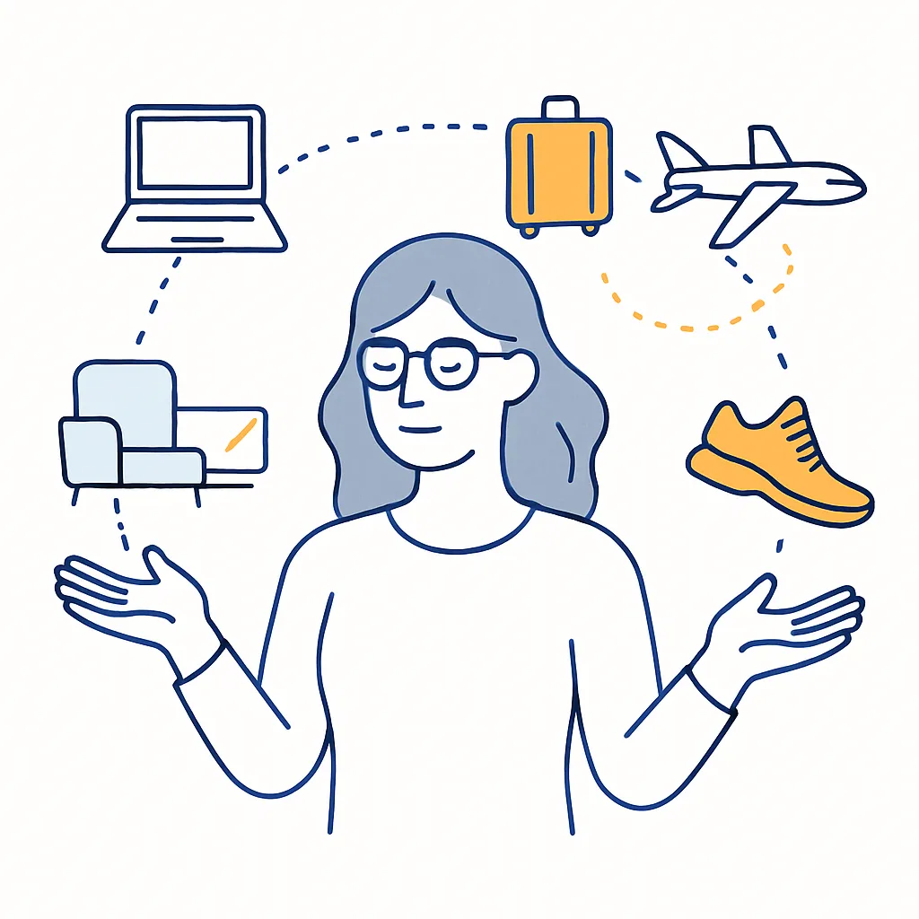 An upward arrow made of dotted lines connects a laptop, smartphone, tablet, and TV to illustrate growing screen time.
