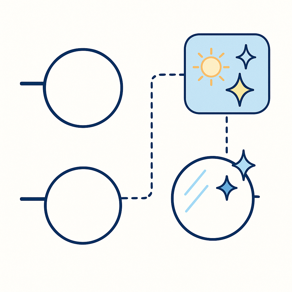 Comparison of a standard lens and an upgraded lens with sparkles demonstrating lens upgrade options for improved comfort.