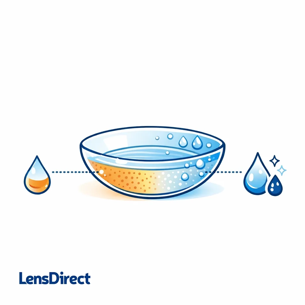 A cross‑section lens with an orange‑to‑blue gradient and droplets illustrates the water gradient and SmarTears release.