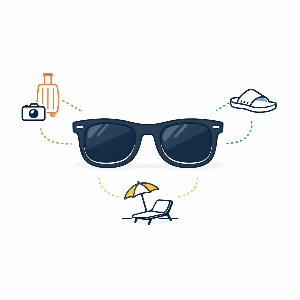 New Wayfarer RB2132 55mm rubber black sunglasses with travel and comfort icons connected by dotted lines.