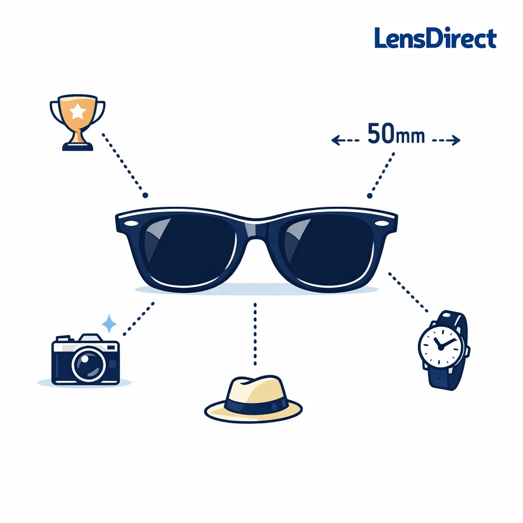 Classic Wayfarer RB2140 50mm sunglasses in black with 50mm measurement and timeless accessories icons.