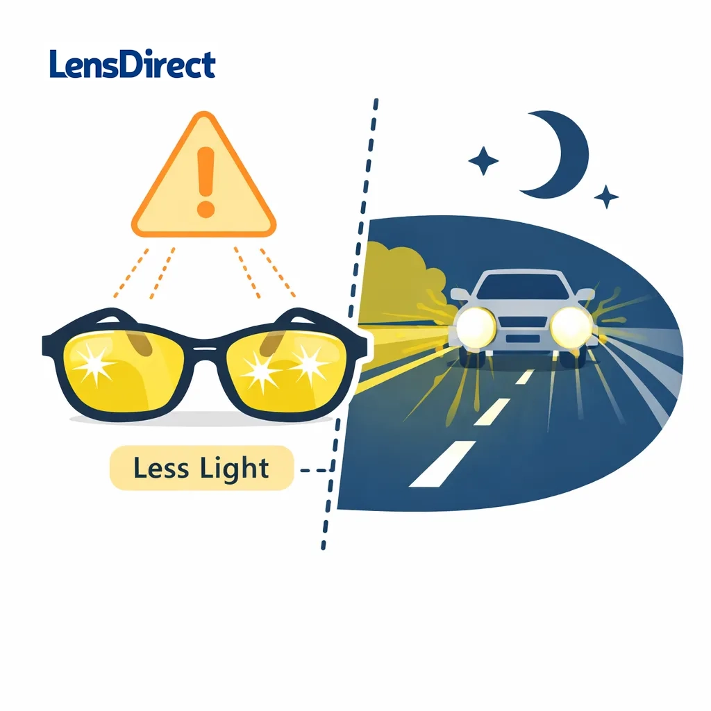 Split illustration showing an air vent turned away and a driver stretching during a break to reduce eye strain.