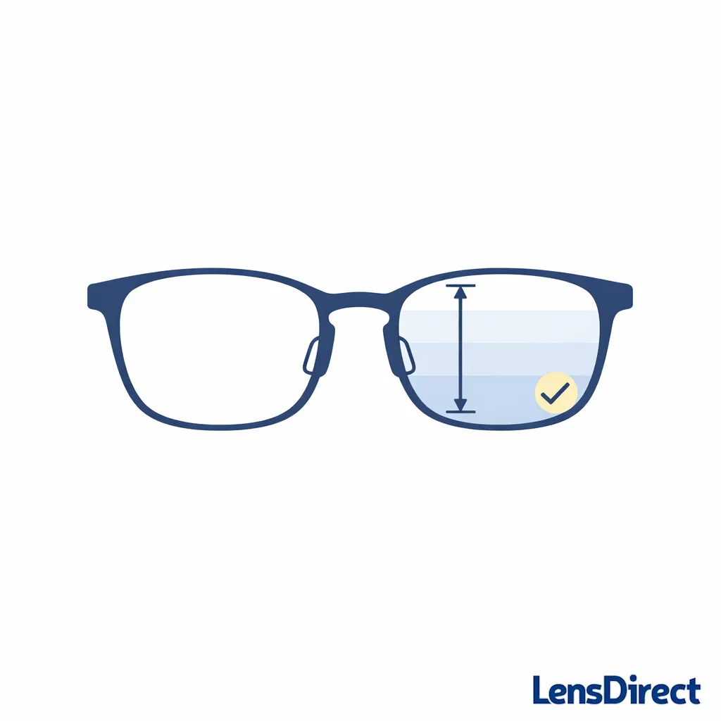 A frame icon with a vertical measurement marker indicating sufficient lens height for progressive zones.