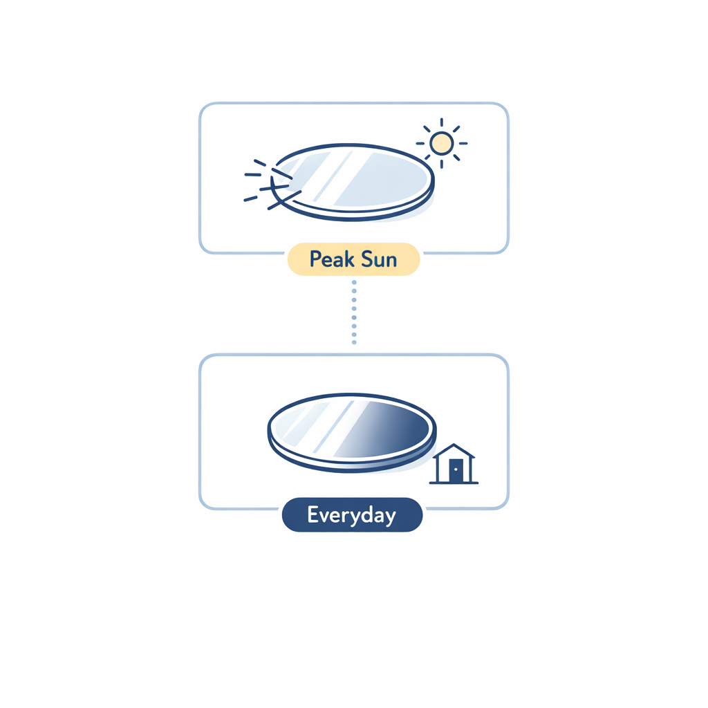 Two pairs of lenses are shown as a simple plan: polarized for peak sun and photochromic for everyday changes.