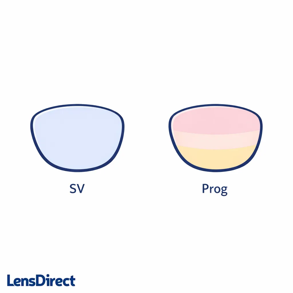 Two lenses compare single-vision uniform clarity and progressive zones in a simple split view.