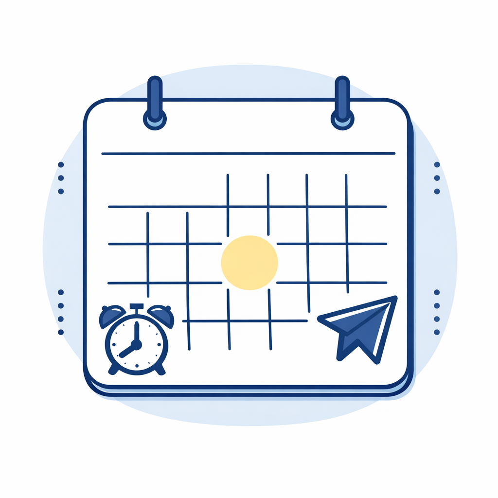 A calendar and alarm icon pair with a send arrow to encourage submitting before the deadline.
