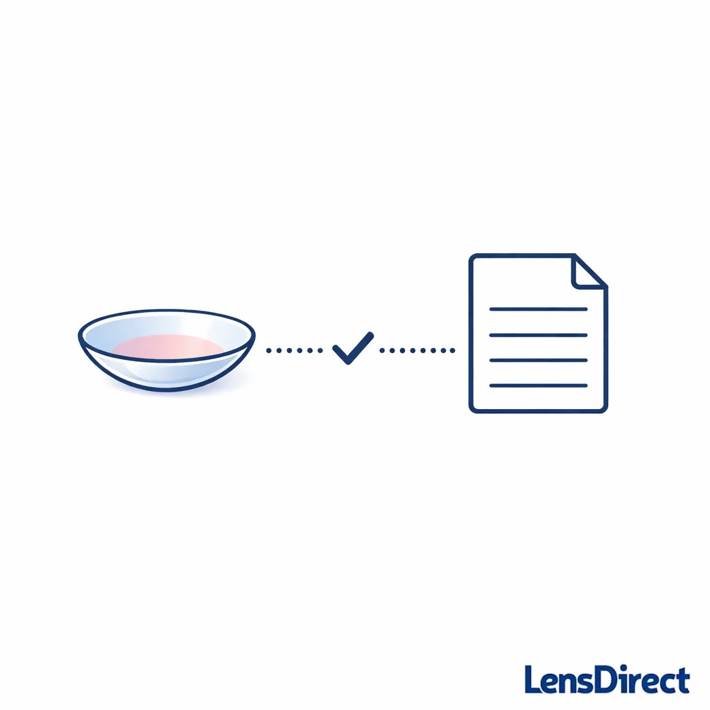 A colored lens icon next to a prescription slip icon to emphasize that decorative lenses still require a prescription.