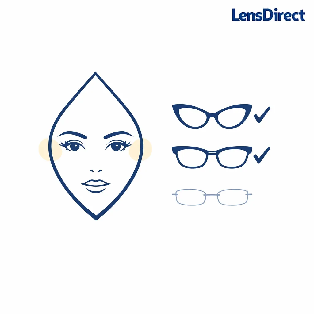 A diamond face icon pairs with cat-eye and browline options to complement prominent cheekbones.