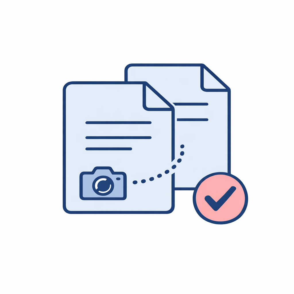 A confirmation badge sits above duplicated documents to show saving copies after submission.
