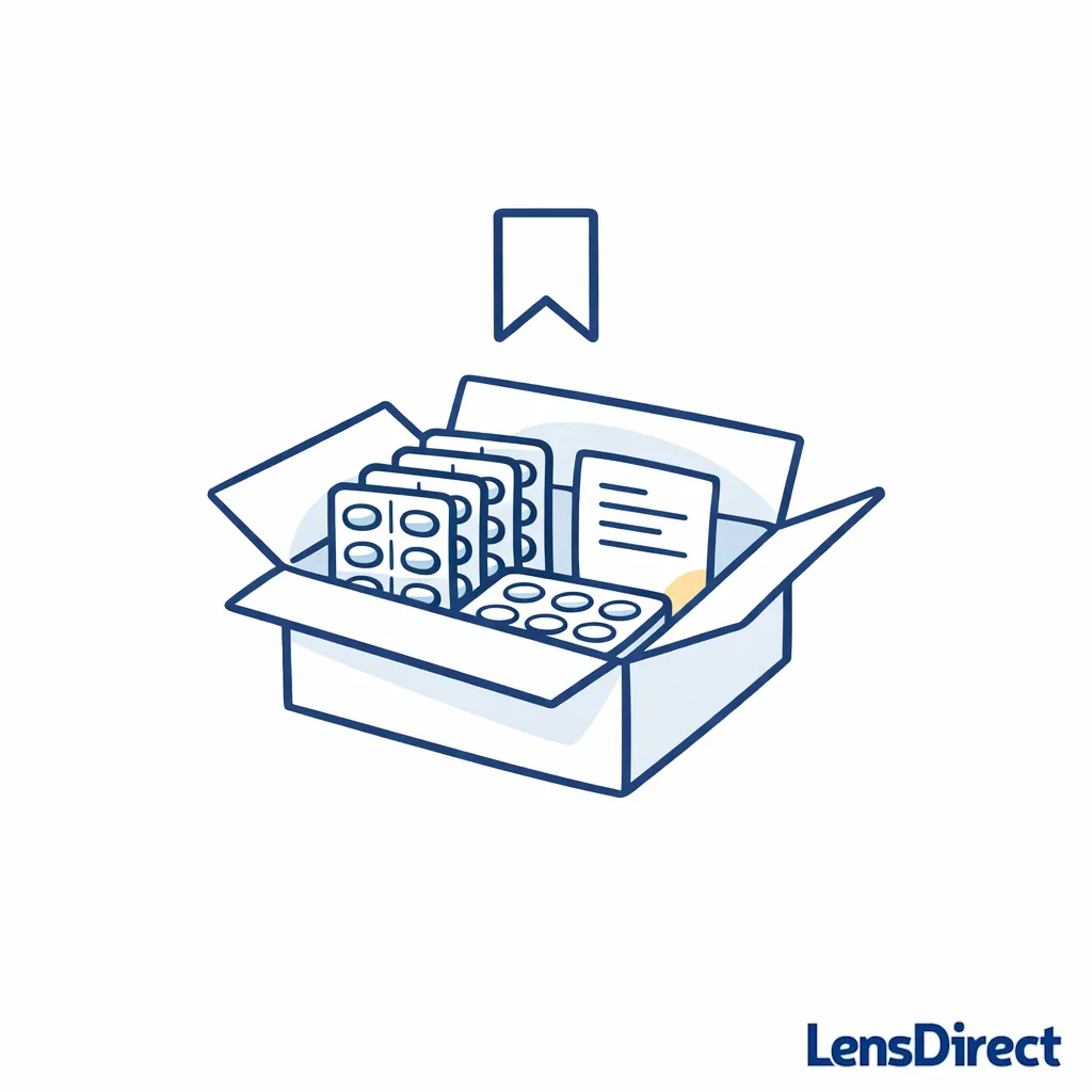 A box, blister packs, and a small keep icon indicate saving all packaging for returns and exchanges.