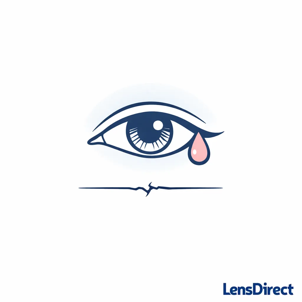 Eye with both a teardrop and a cracked tear-film line showing watering can still signal dryness.