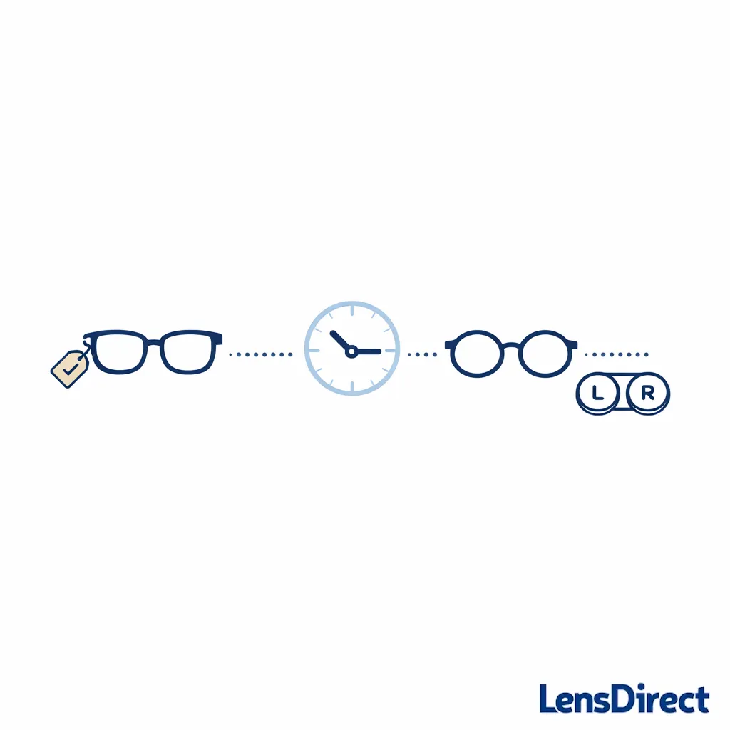 A minimal diagram showing primary glasses, backup glasses, and contacts case as a readiness plan during downtime.
