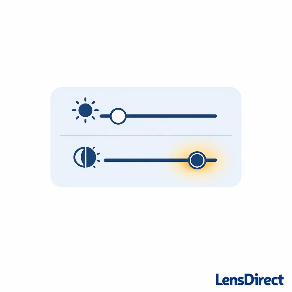 Brightness slider and color temperature slider icons showing dimmer and warmer screen settings for night.