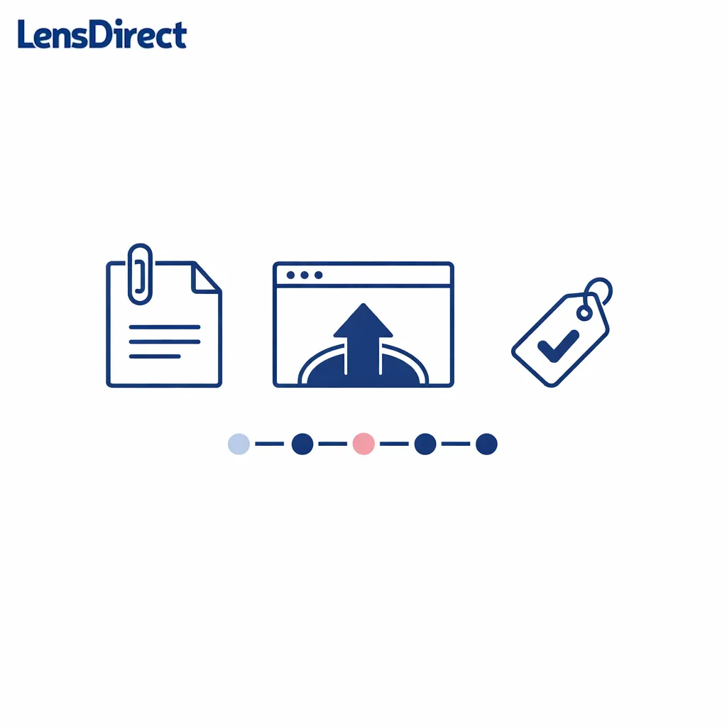 A claim form being uploaded with a tracking number tag and a progress indicator.
