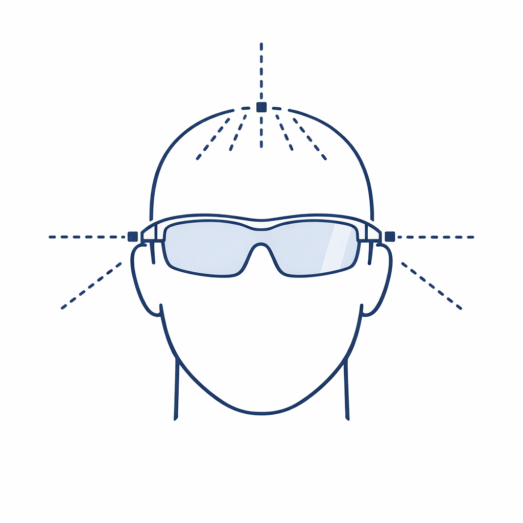 A simple head and sunglasses diagram shows wrap and side coverage blocking light from top and sides.