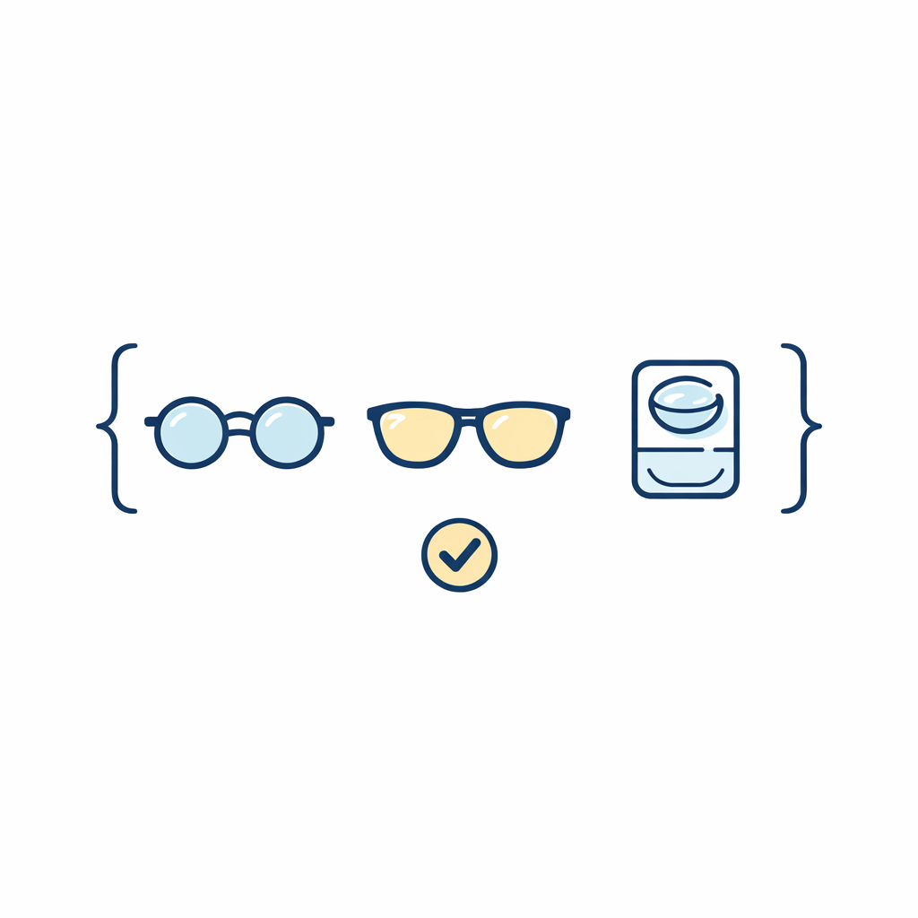 Icons for prescription glasses, prescription sunglasses, and contact lenses grouped as commonly eligible expenses.