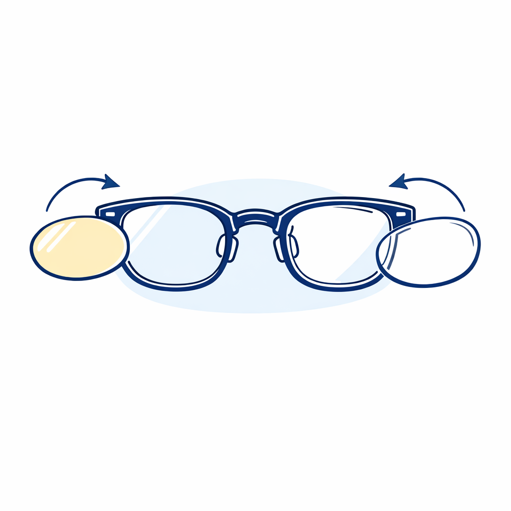 A frame outline with removable lenses shows replacing lenses while keeping favorite frames.