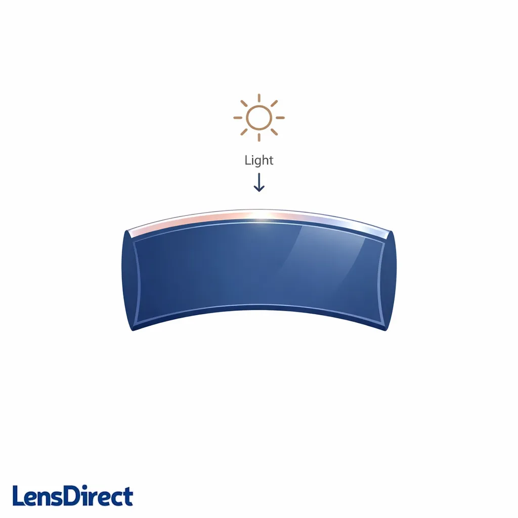 A lens shows a dark base tint with a mirrored highlight layer, illustrating how mirror adds comfort in very bright light.