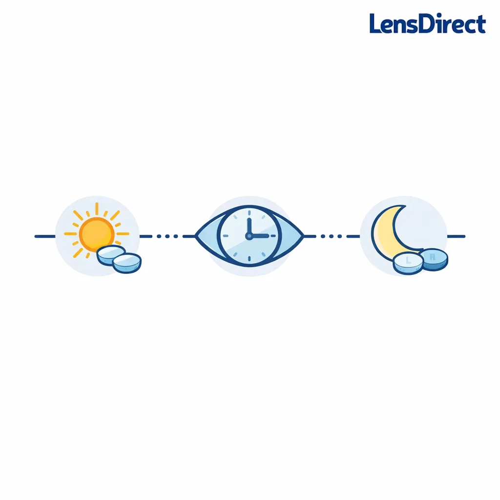 Horizontal timeline showing morning insert, mid-day check, and end-of-day comfort check using simple clock icons.