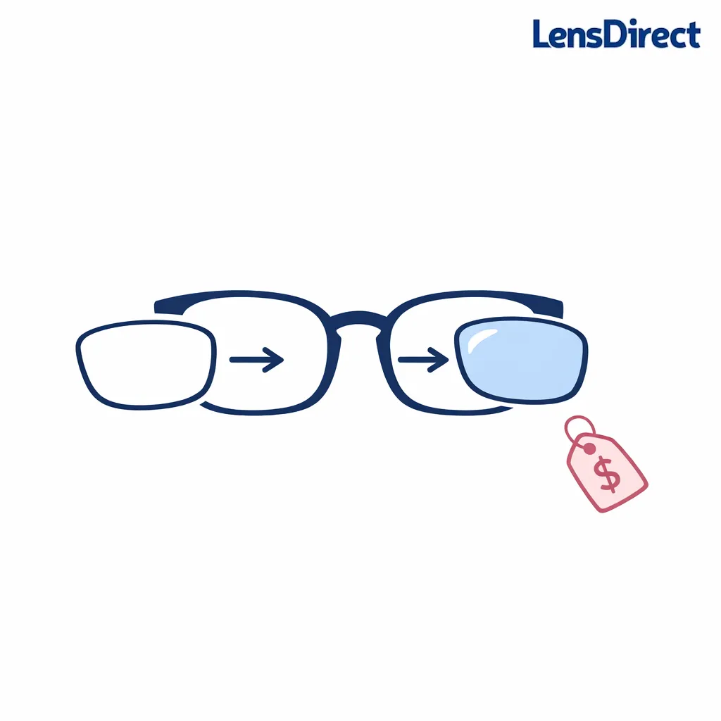 A frame outline with lenses being swapped, showing a cost-savvy replacement option without buying new frames.
