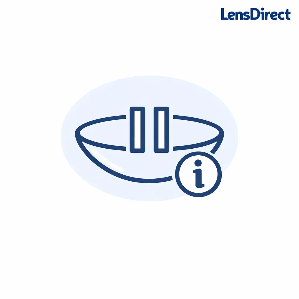 A contact lens icon with a calm pause symbol and a small info badge, reminding users to prioritize comfort and follow guidance.