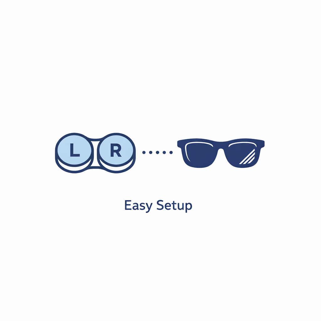 A contact lens case icon pairs with non-prescription sunglasses, showing an easy setup for contact lens wearers.